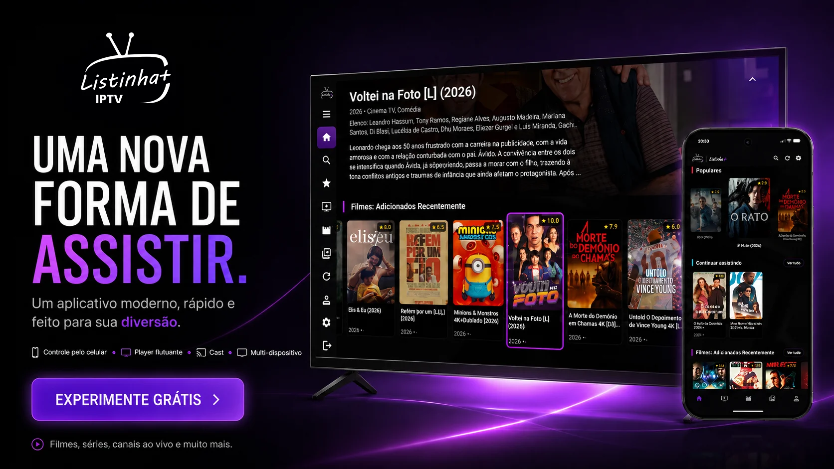Painéis de entretenimento com esportes, filmes e séries