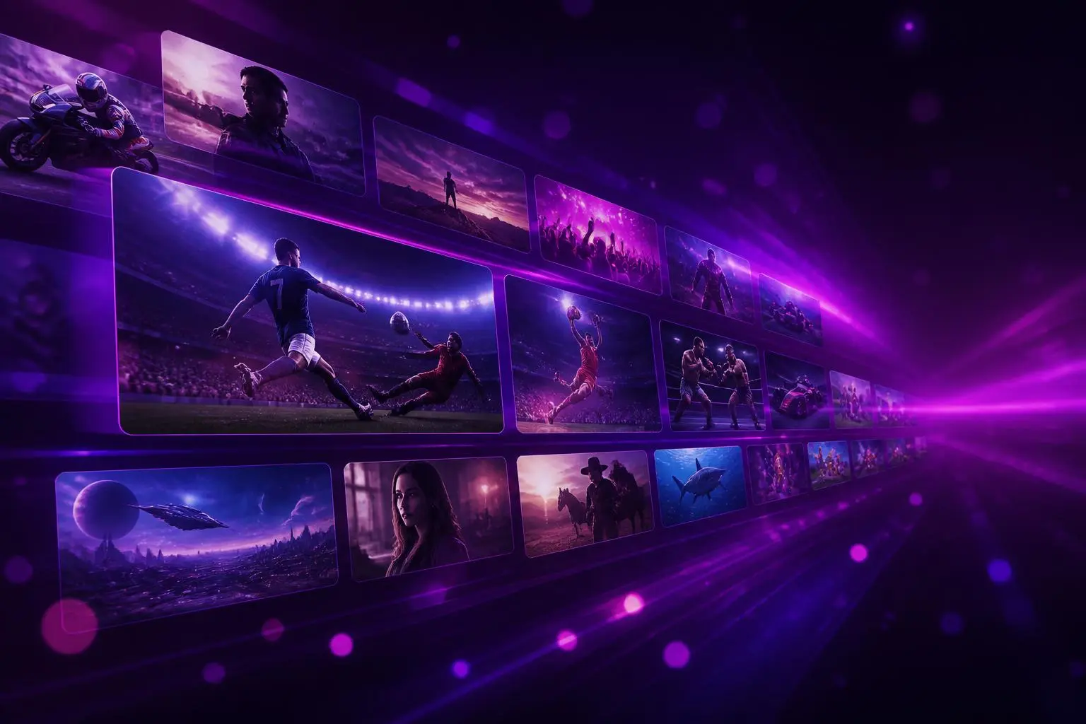 Painéis de entretenimento com esportes, filmes e séries
